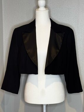 Vintage Joseph Ribkoff Black Cropped Satin-Lapel Jacket - Women